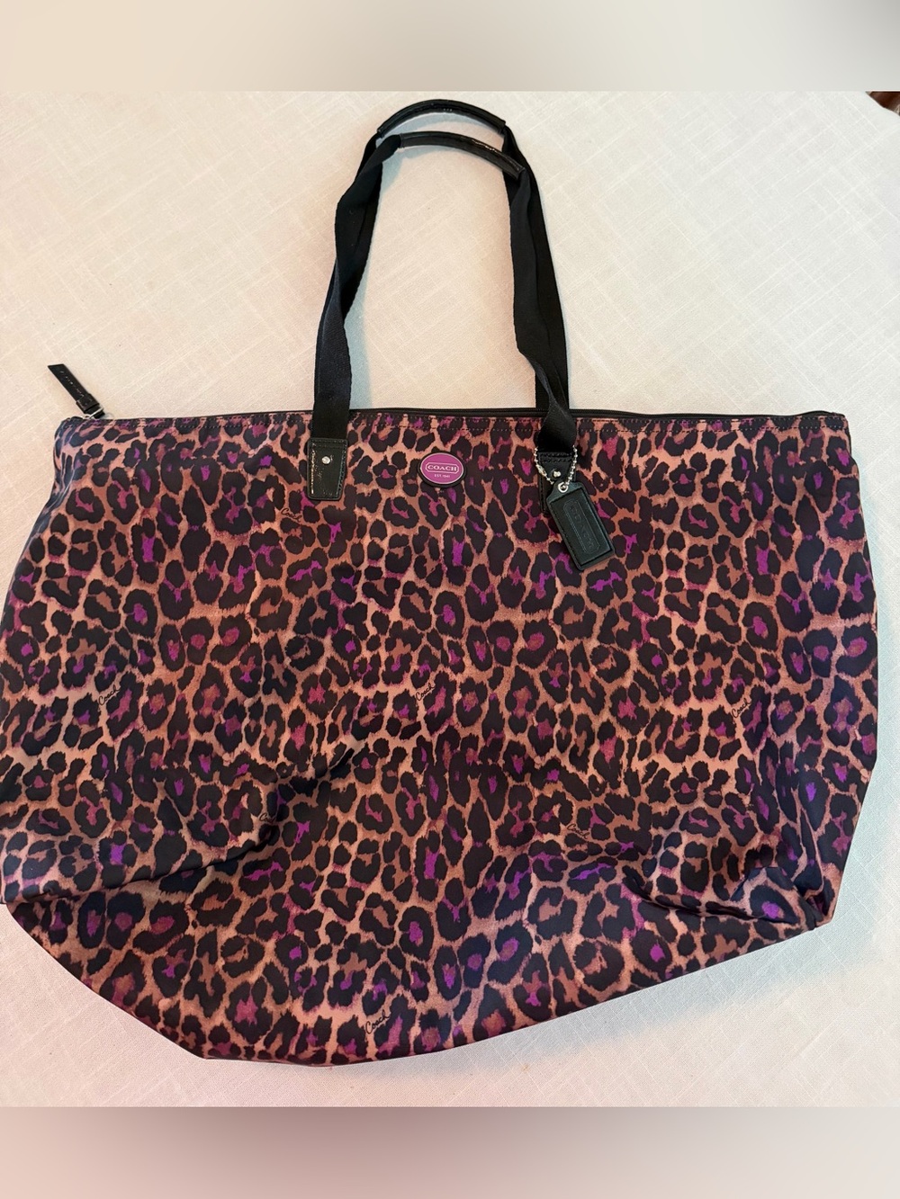 Coach Purple Ocelot Print Overnight Bag Getaway Tote Y2K